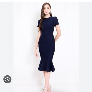 Milly black Knit Mermaid Hem Cap Sleeve Midi Ruffle Dress Size Mefium